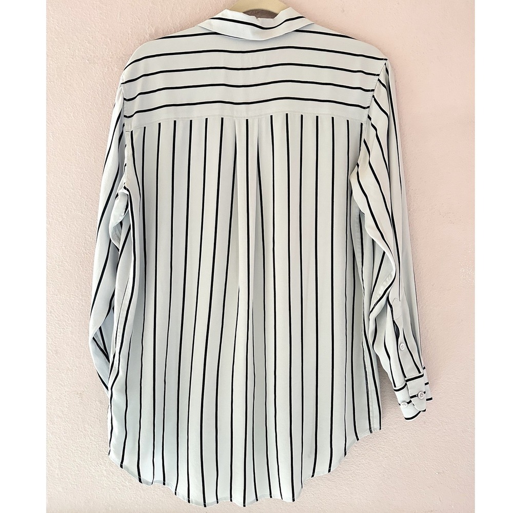 EQUIPMENT Femme Daddy Striped Silk Shirt Oversized Blue Black Old Money Workwear - Picture 8 of 8